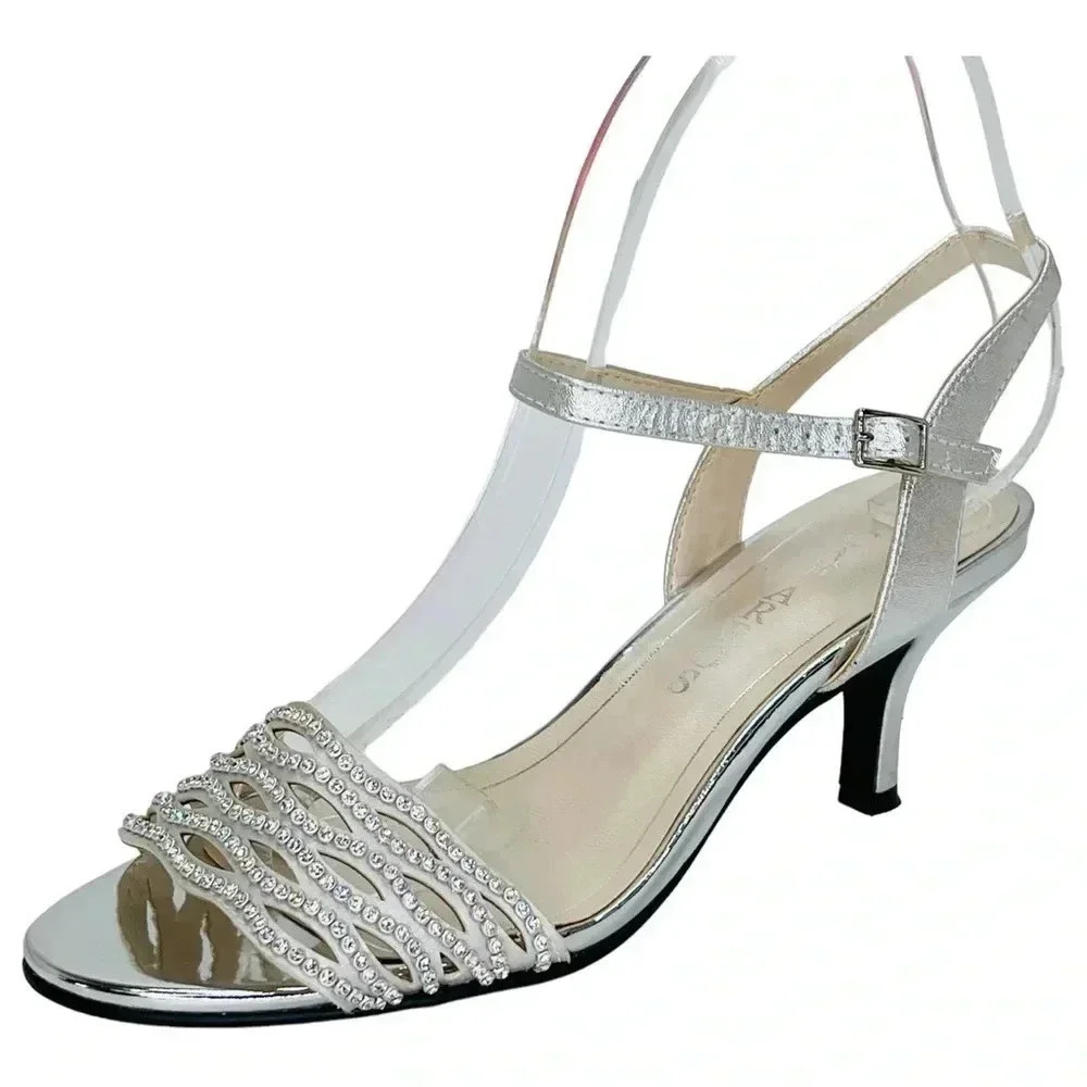 Caparros Womens Heels 7.5M Quirin Silver Faux Leather Rhinestone Slingback